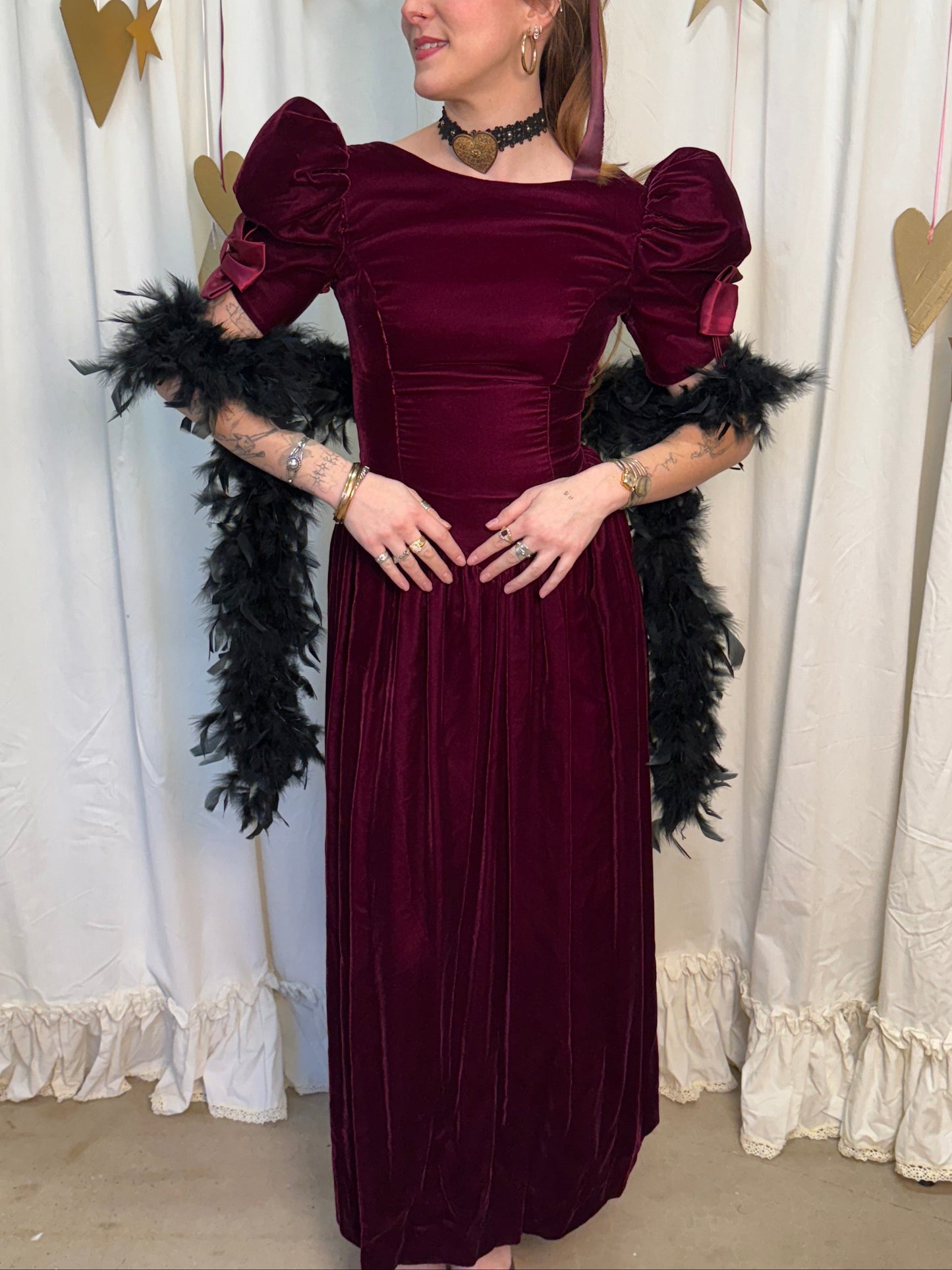 Vintage Early 1980's Crimson Bow Dress