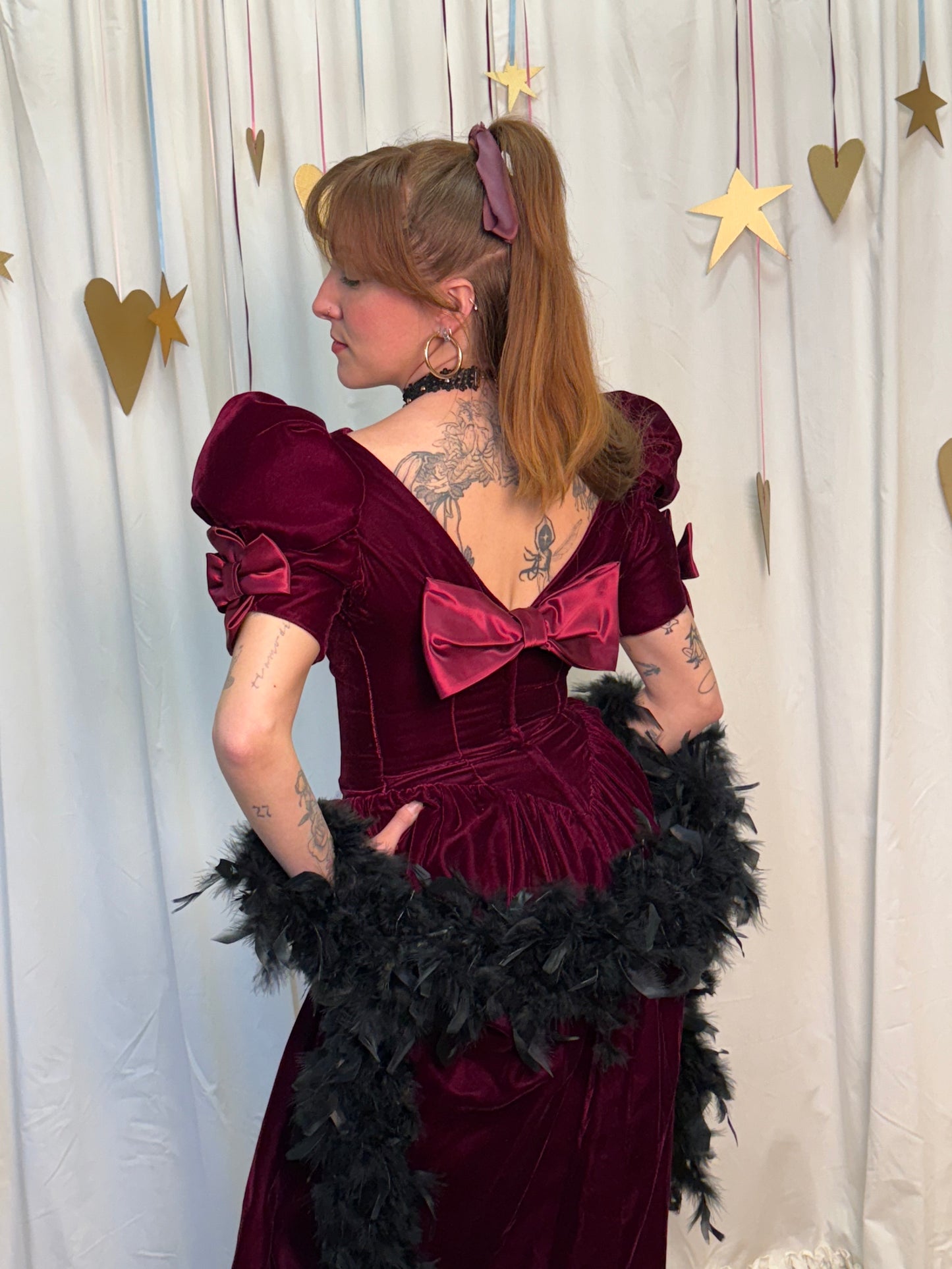 Vintage Early 1980's Crimson Bow Dress