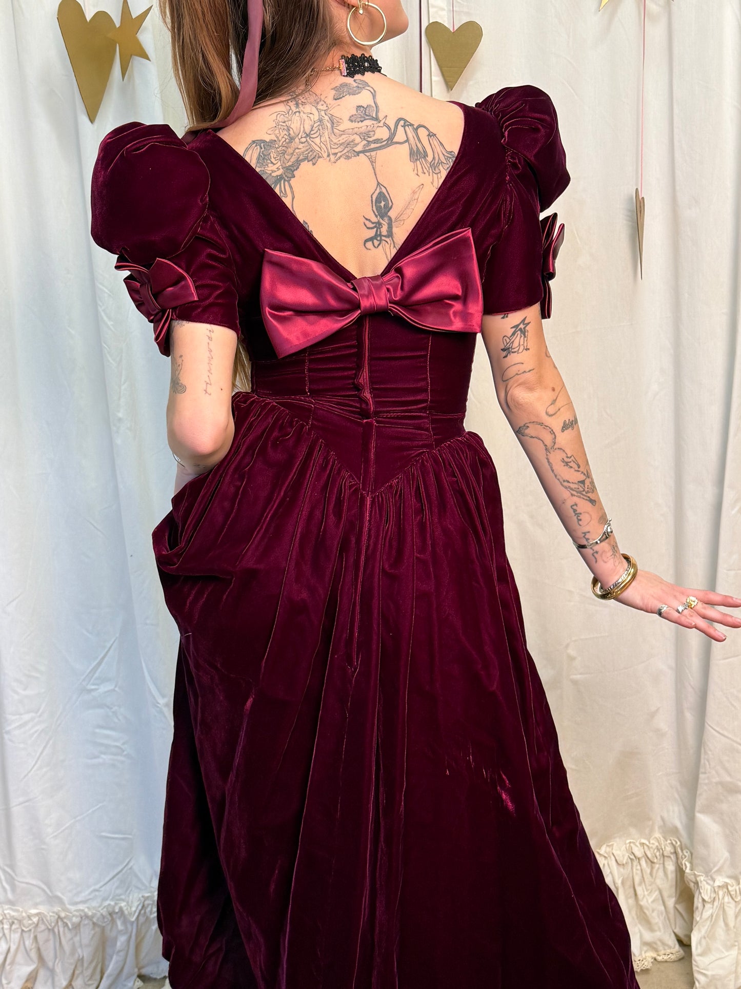 Vintage Early 1980's Crimson Bow Dress