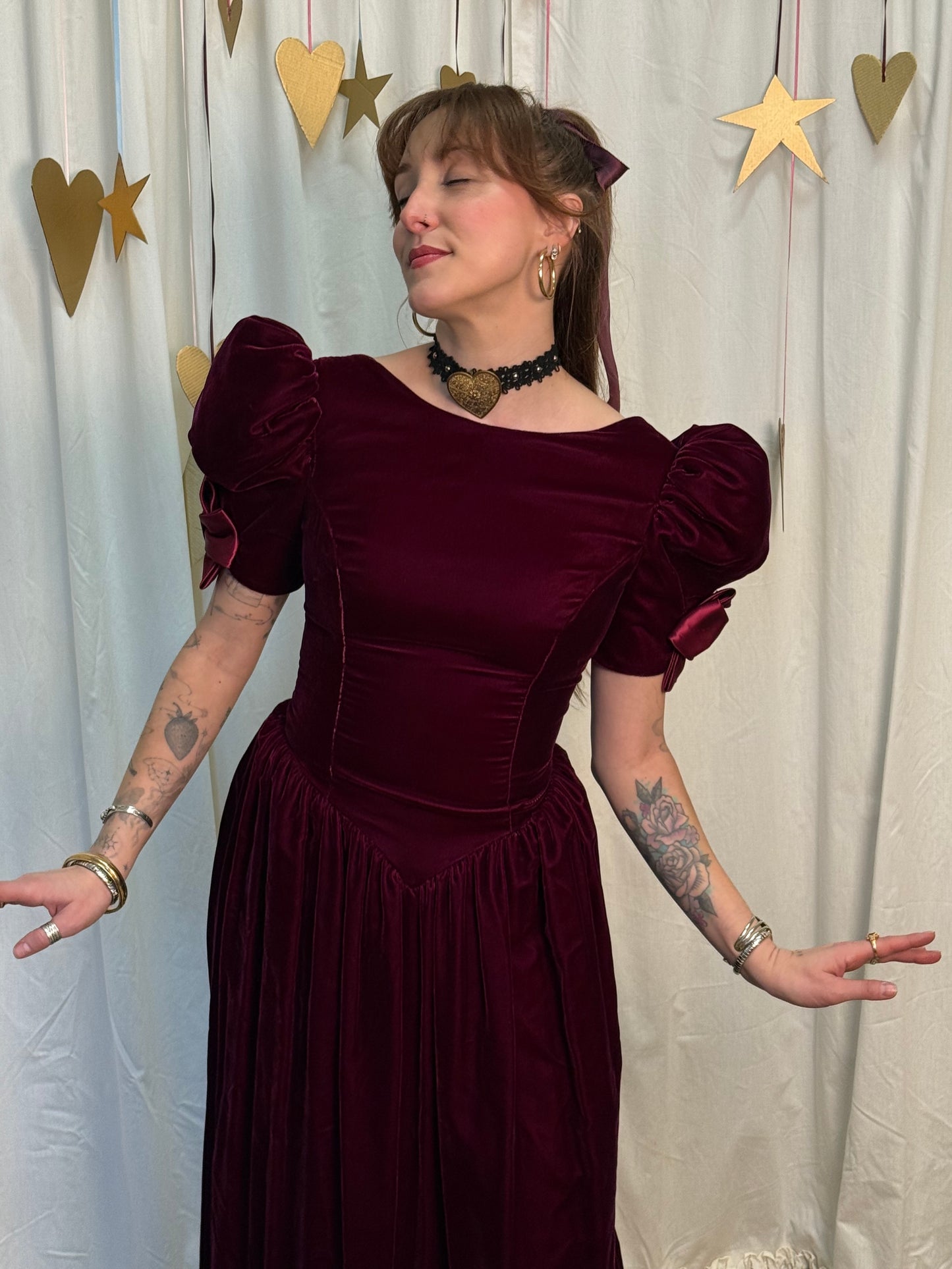 Vintage Early 1980's Crimson Bow Dress
