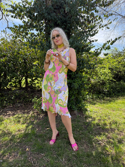 Y2K Pop of Paisley Silk Midi Dress