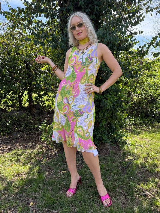 Y2K Pop of Paisley Silk Midi Dress