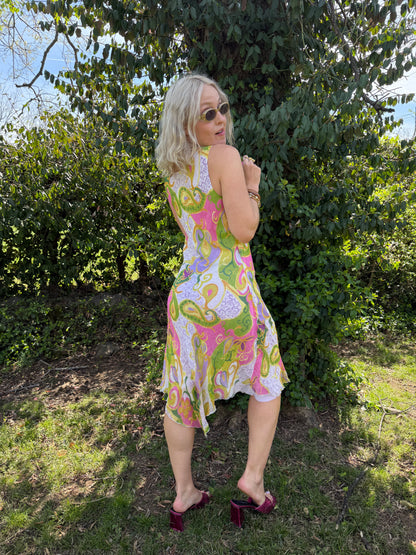 Y2K Pop of Paisley Silk Midi Dress