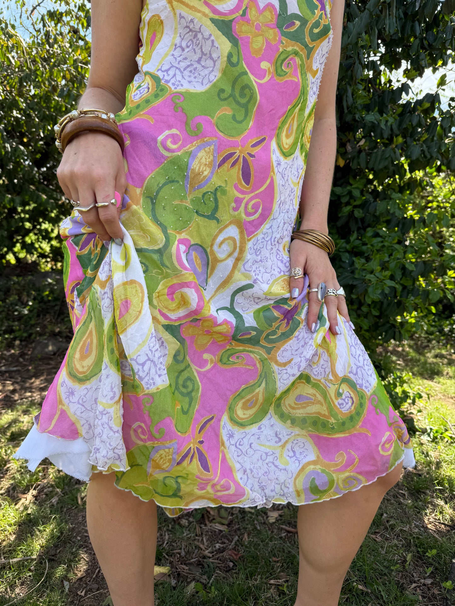 Y2K Pop of Paisley Silk Midi Dress