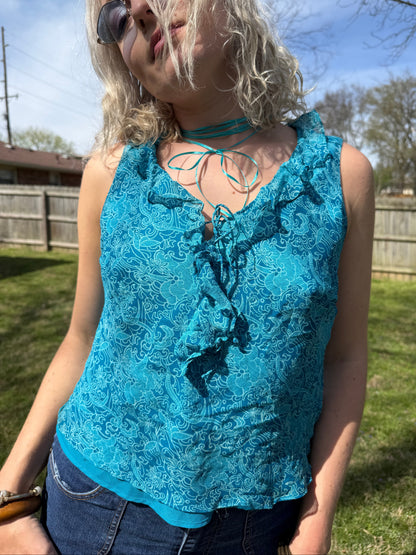 Y2K Aquamarine Silk Top