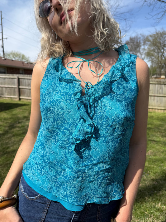 Y2K Aquamarine Silk Top